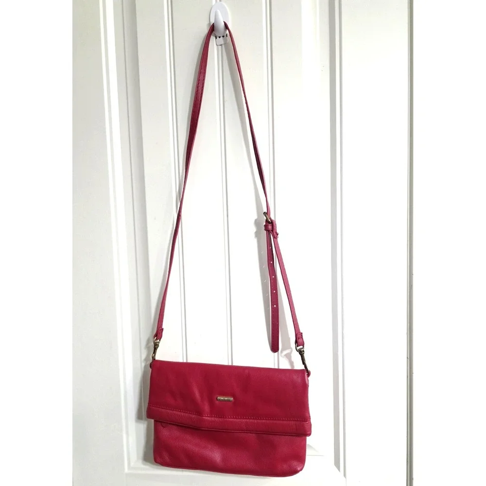 Via Piaggi‎ Red Leather Cross Body Purse 2 Outer Pockets Foldable Clutch style